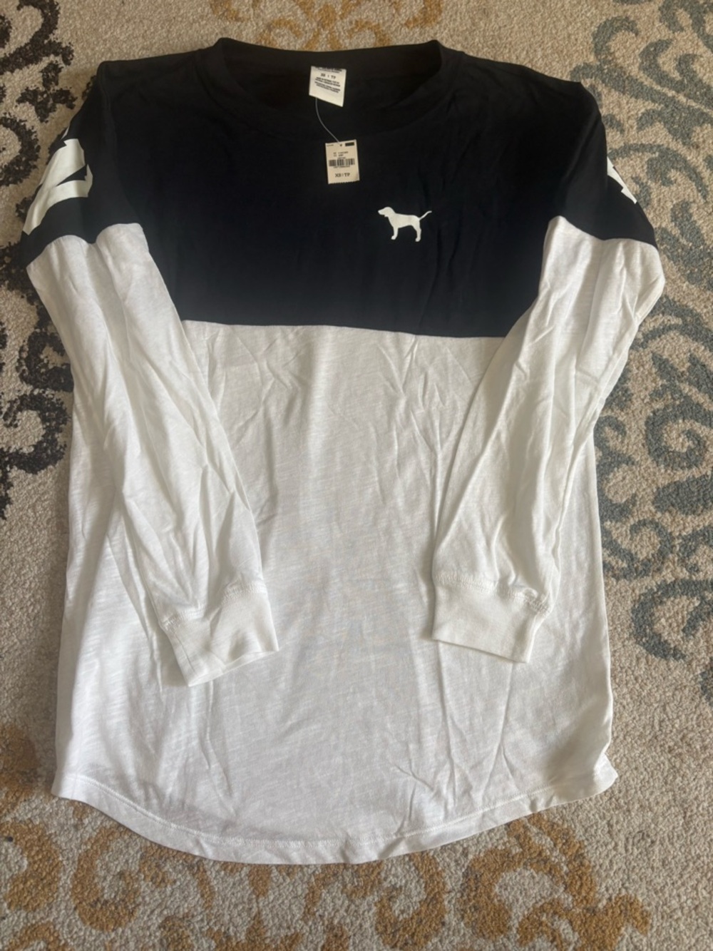 PINK Victoria's Secret Black and White Long Sleeve Colorblock Tee